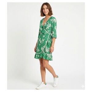 Green and White Floral Wrap Dress